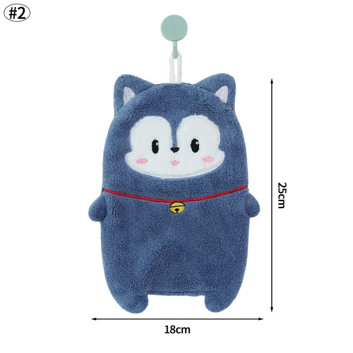 Cute Hand Towels Cat Hanging Towel Coral Fleece Kitchen Cleaning Rags Bathroom Absorbent Quick Dry Handkerchiefs  Decor