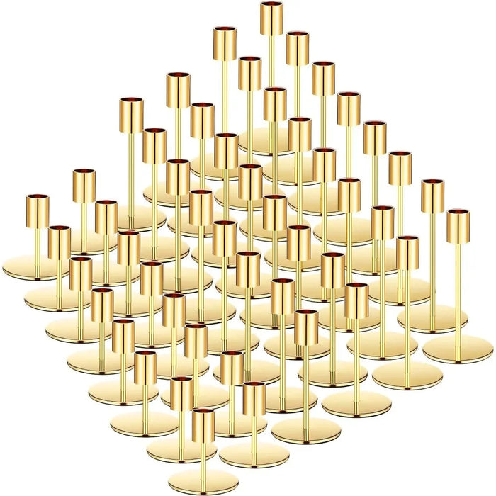 Candle Holders Set Matte Candlesticks Holders Decorative Modern Metal Candelabras for Wedding Dinning Decor Table (Gold,48 Pcs)