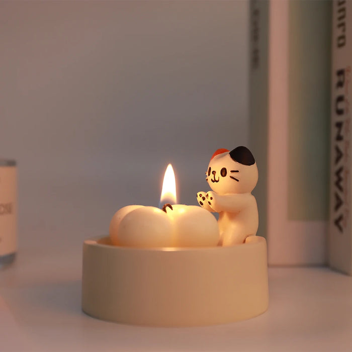 Cartoon Kitten Candle Holder Warming Its Paws Cute Scented Light Holder Cute Grilled Cat Aromatherapy Candle Holder