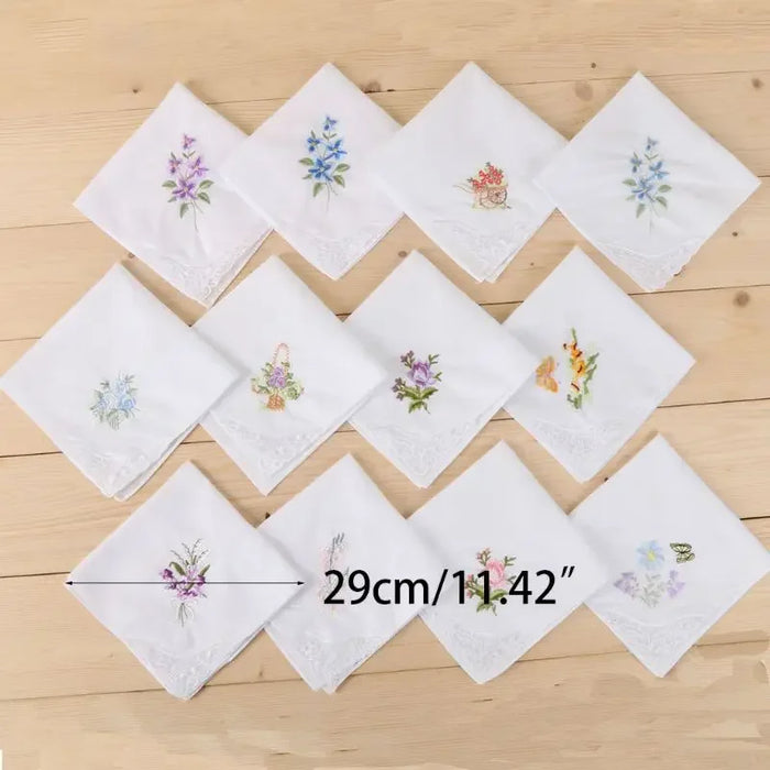 3Pcs/Set Women  White Square Handkerchief Floral Embroidered Pocket Hanky  Lace Cotton Baby Bibs Portable Towel