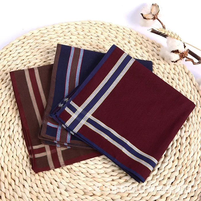 3Pcs/Pack 38x38cm Square Plaid Striped Handkerchiefs Men Classic Vintage Pocket Cotton Towel