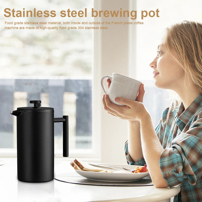 1000ML Coffee Maker Pot French Press Coffee Maker Stainless Steel Creed Coffee Stovetop Coffeeware Teaware Strainer &3 Filters