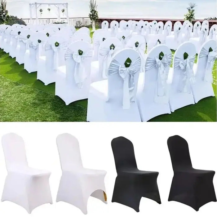 Universal Wedding Chair Covers, Full Seat Slipcovers, Black, White, Strong Spandex, Restaurant, Cafe, 50-100Pcs