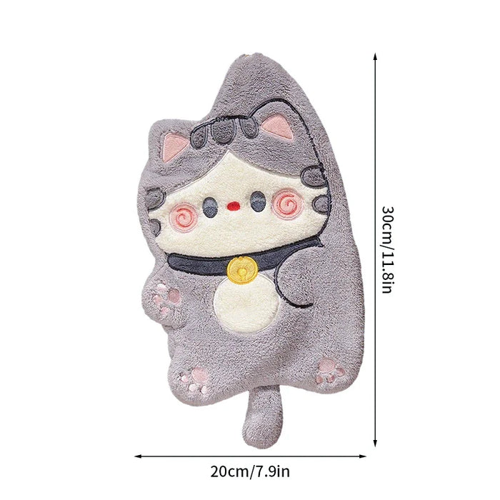 Cute Hand Towels Cat Hanging Towel Coral Fleece Kitchen Cleaning Rags Bathroom Absorbent Quick Dry Handkerchiefs  Decor