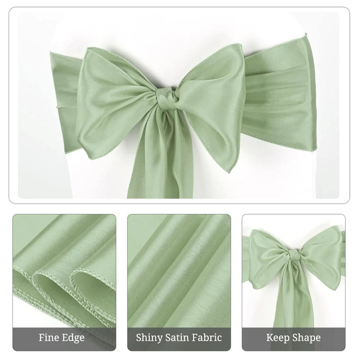 h these exquisite satin chair sashes in elegant sage green. Ideal for weddings, banquets, and parties, this pack of 10 luxurious