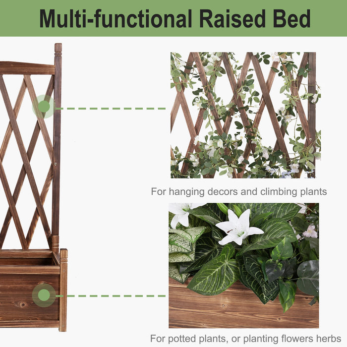 Large Raised Garden Bed Wooden Planter Box with Trellis Vegetable Grow Bed Support Patio Lattice for Outdoor Indoor