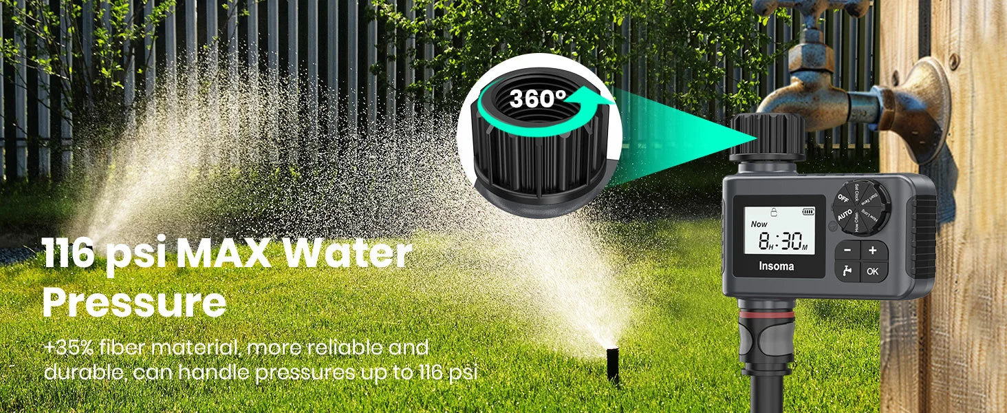 INSOMA Automatic Water Timer Intelligent Irrigation Watering System Sprinkler Timer Garden Programmer Equipment LCD Display IPX5