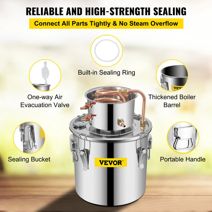 VEVOR Alcohol Still 3Gal/12L Stainless Steel Alcohol Distiller Copper Tube Home Brewing Kit  for DIY Whisky Wine Brandy