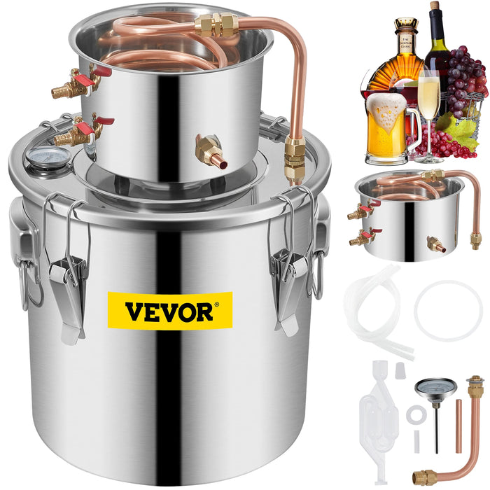 VEVOR Alcohol Still 3Gal/12L Stainless Steel Alcohol Distiller Copper Tube Home Brewing Kit  for DIY Whisky Wine Brandy