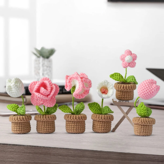 1/6pcs Crochet Potted Flower Kit Handmade DIY Tulip Tutorial Cotton Knitting Yarn Thread Needles Hooks Knit Tool Set Home Decor