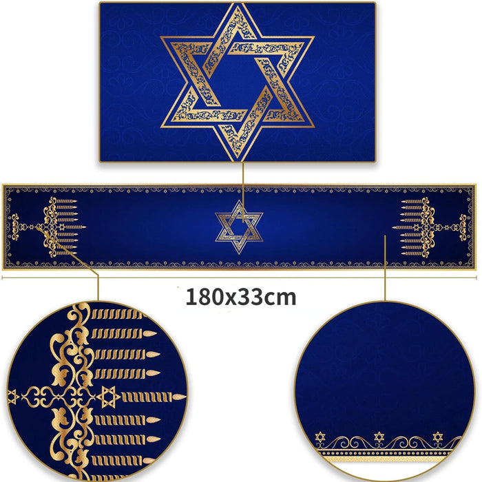 Hanukkah Linen Table Runner Party Table Decor Menorah Star of  Chanukah Jewish Festival Dining Table Runners Party Decor