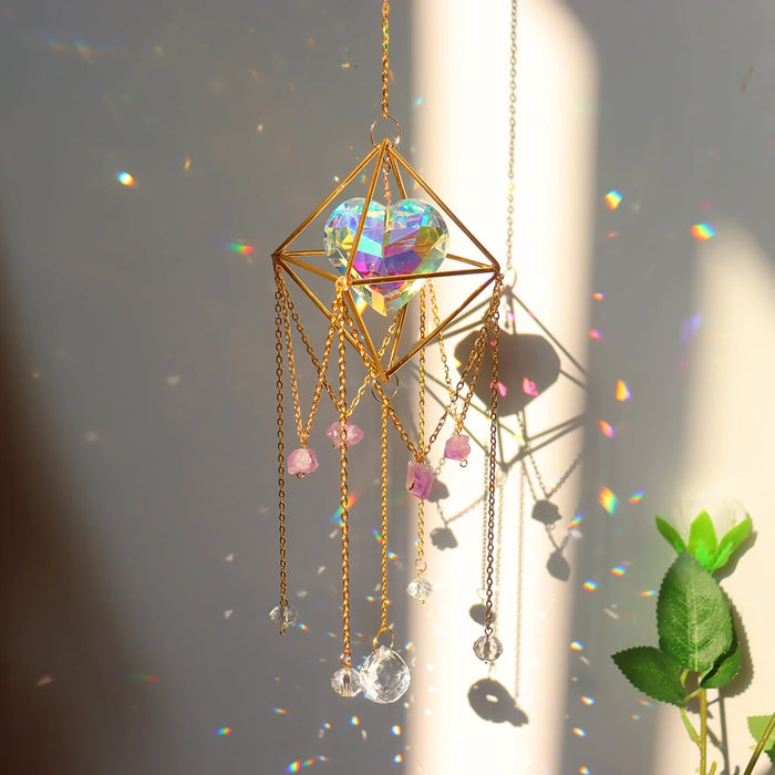 Crystal Wind Chime Hexagon Diamond Prism Hanging Rainbow Chaser Lighting Window Curtains Pendant Home Garden Decor Dream Catcher