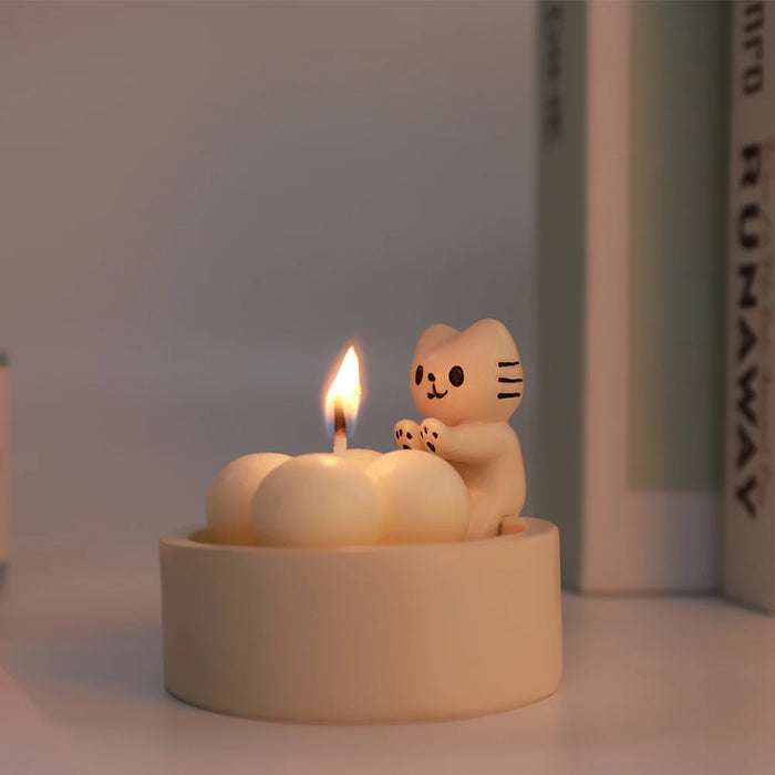 Cartoon Kitten Candle Holder Warming Its Paws Cute Scented Light Holder Cute Grilled Cat Aromatherapy Candle Holder