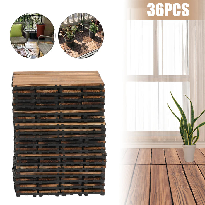 36 Pack Hardwood Patio Deck Flooring Tile Wood Outdoor Interlocking Flooring Tiles 12" × 12" Interlocking Patio Tiles