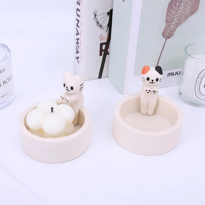 Cartoon Kitten Candle Holder Warming Its Paws Cute Scented Light Holder Cute Grilled Cat Aromatherapy Candle Holder