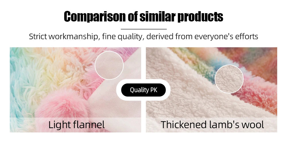 Soft Rainbow Fluffy plush blanket Bedspread bed plaid on the sofa cover cute room decor baby kids blankets for beds hairball