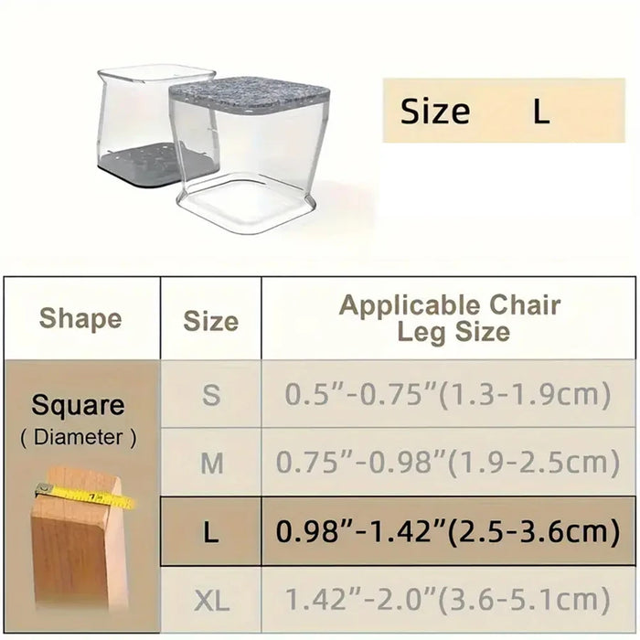 16pcs Square chair leg floor protector, transparent chair leg covers, sofa table silent foot pads, noise reduction, felt pads