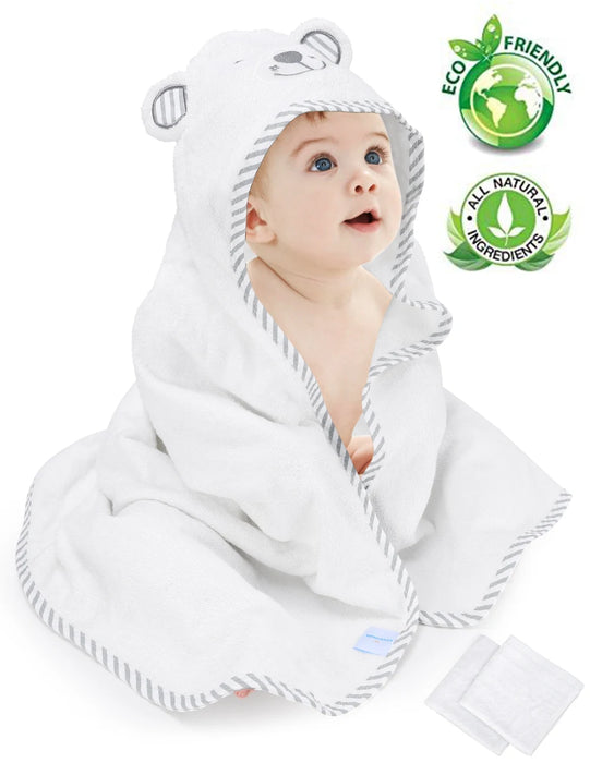 Kisdream Baby Hooded Towel Organic Bamboo Fiber Baby Bath Towels Bear Embroided Handkerchief for Toddlers Super Absorbent Thick