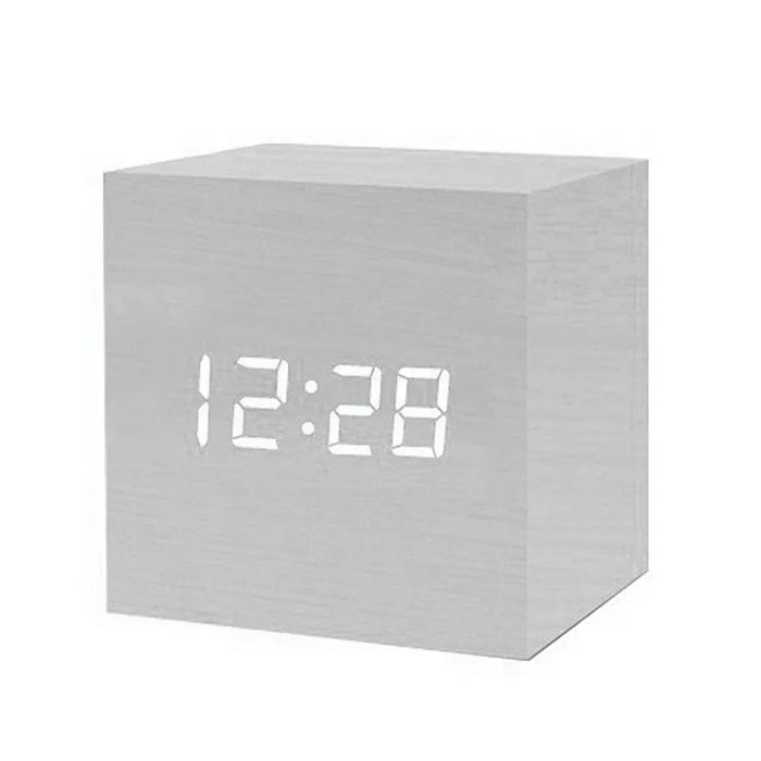 Wooden Digital Alarm Clock with Temperature LED Bedside Clock USB/Battery Powered LED Clock Art Ornament for Office Room Decor