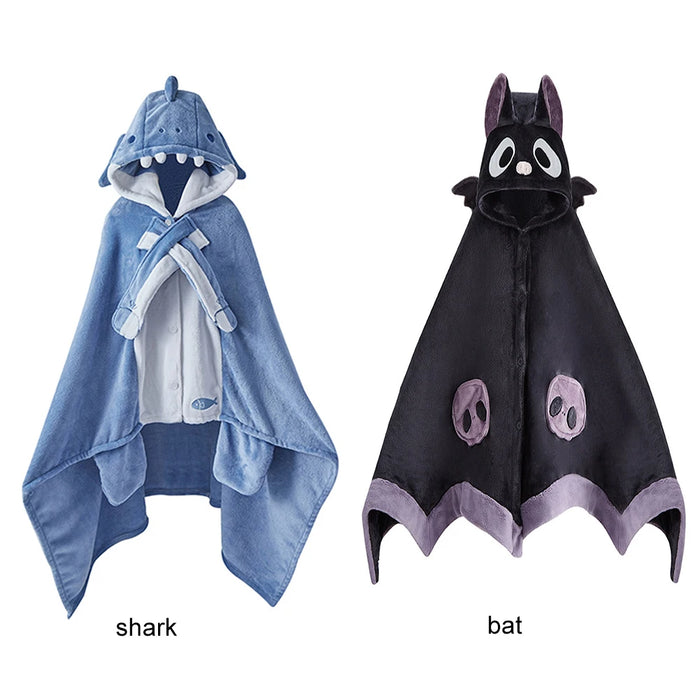 Shark Blanket Adult Cartoon Pajama Hooded Winter Warm Blanket Coral Fleece Homewear Shark Wearable Sofa Blanket Cloak