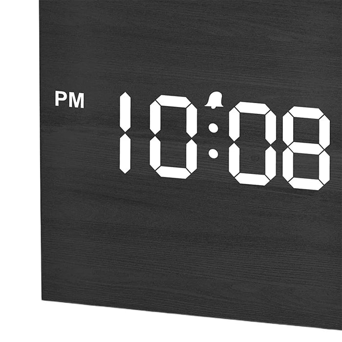 Wooden Digital Alarm Clock with Temperature LED Bedside Clock USB/Battery Powered LED Clock Art Ornament for Office Room Decor