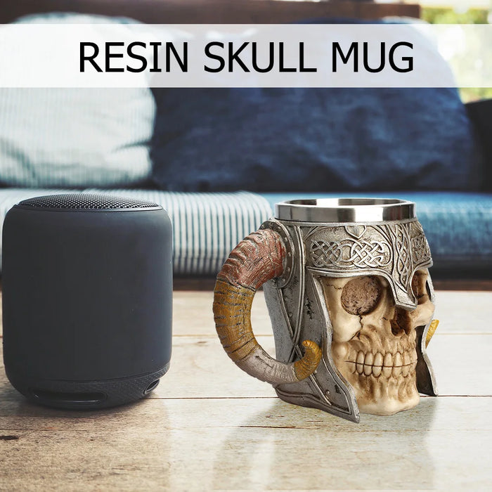 Stainless Steel Skull Mug Viking Drinking Cup Skeleton Resin Beer Stein Tankard Coffee Mug Tea Cup Halloween Gift Bar Drinkware