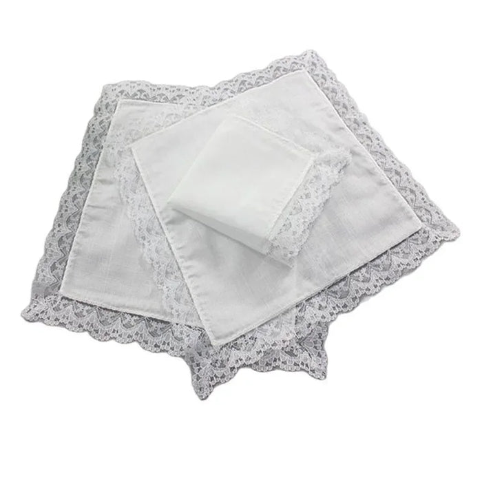 Women Square lady Handkerchief white lace embroidery children Cotton wedding Christmas Gift hand towel hanky 20*20cm 5pcs