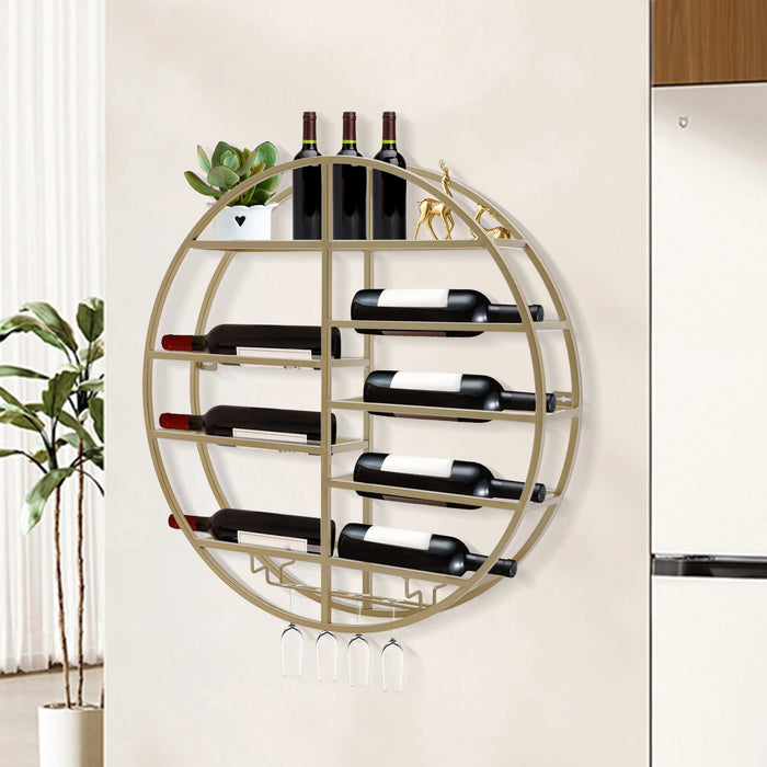 Round Wine Display Rack Bottle Shelf with Glass Holder Home Kitchen Wine Cellar Black/Gold