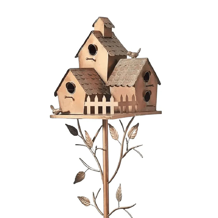 Birdhouse Garden Stakes Metal Bird House with Pole Iron Art Courtyard Bird Feeder Bird Houses for Outdoor Garden Yard Decoration