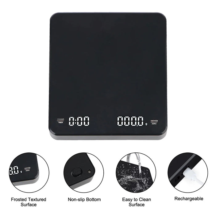 With Timing Digital Display Electronic Scale USB Charging Touch Key Coffee Scale Bakery Electronic Scale 3kg/0.1g