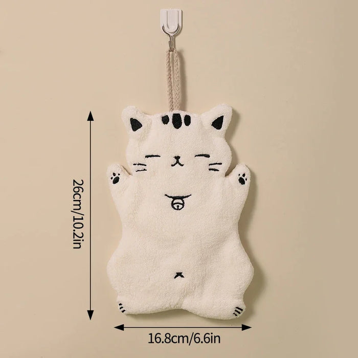 Cute Hand Towels Cat Hanging Towel Coral Fleece Kitchen Cleaning Rags Bathroom Absorbent Quick Dry Handkerchiefs  Decor