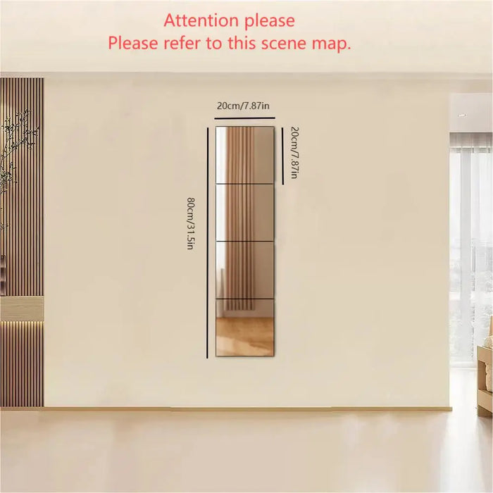 4pcs 20*20cm Mirror Wall Sticker Acrylic Decal Decoration Living Room Soft Plastic Mirror Sheets Home DIY Self-adhesive Mirror