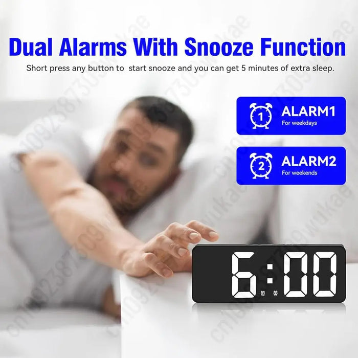 Digital Alarm Clock 12/24H Display Dual Alarm Temperature Display Snooze Function LED Desktop Clock For Home Bedroom Office