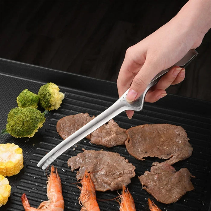 JJYY BBQ Food Tongs Korean Barbecue Clips Stainless Steel Grill Cooking Chief Tong Kitchen Bread Baking Outdoor Grilling Steak