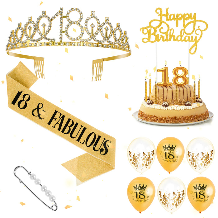 Birthday Sash Crown Set Glitter Girl Birthday Queen Sash Tiara Set with 6 Balloons Birthday Crown Cake Topper Party Supplies