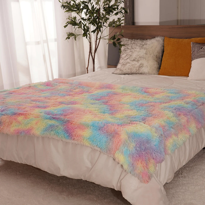 Soft Rainbow Fluffy plush blanket Bedspread bed plaid on the sofa cover cute room decor baby kids blankets for beds hairball