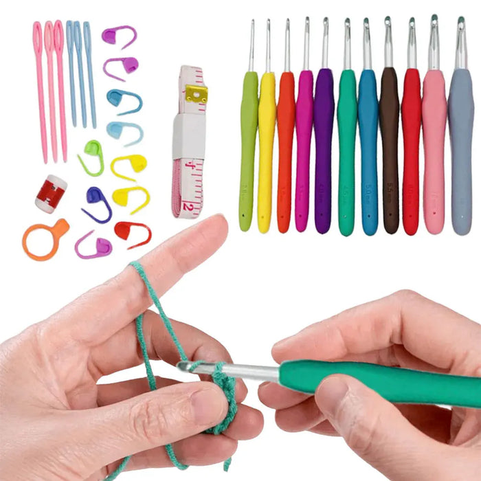 Crochet Hooks Kits with Storage Bag Soft Handle Aluminum Crochet Needles Yarn Weave Knitting Needles Set DIY Sewing Weaving Tool