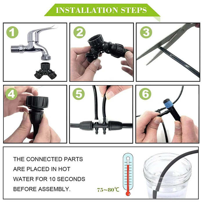 200FT Automatic Garden Plant Watering System with 1/2 Inch Hose 1/4 Inch Distribution Tubing Patio Misting Plant Watering System