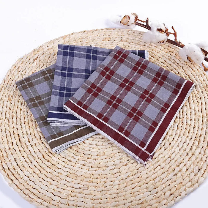 3Pcs/Pack 38x38cm Square Plaid Striped Handkerchiefs Men Classic Vintage Pocket Cotton Towel