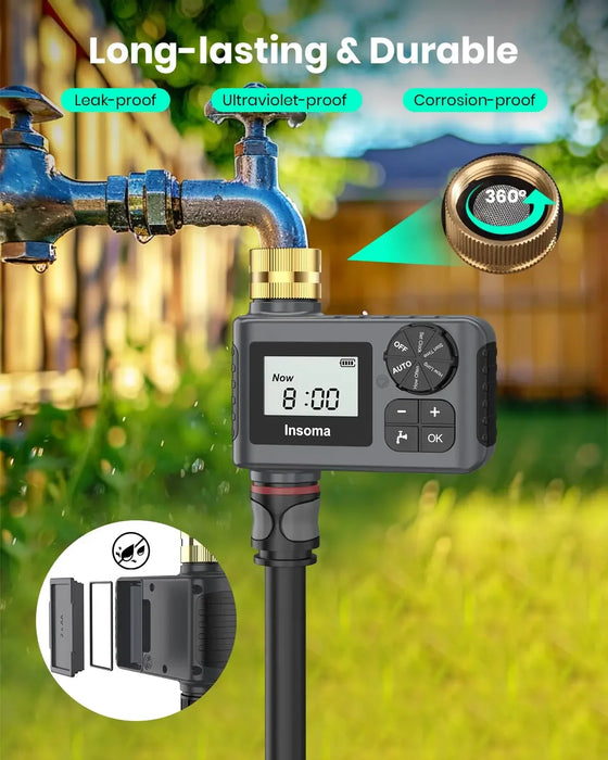 INSOMA Automatic Watering System Smart Garden Irrigation Water Timer with Brass Swivel  Hose Fuacet Outdoor Garden IPX5