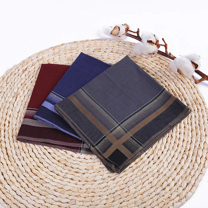 3Pcs/Pack 38x38cm Square Plaid Striped Handkerchiefs Men Classic Vintage Pocket Cotton Towel