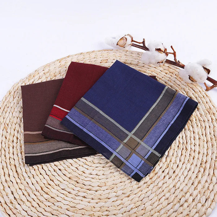 3Pcs/Pack 38x38cm Square Plaid Striped Handkerchiefs Men Classic Vintage Pocket Cotton Towel