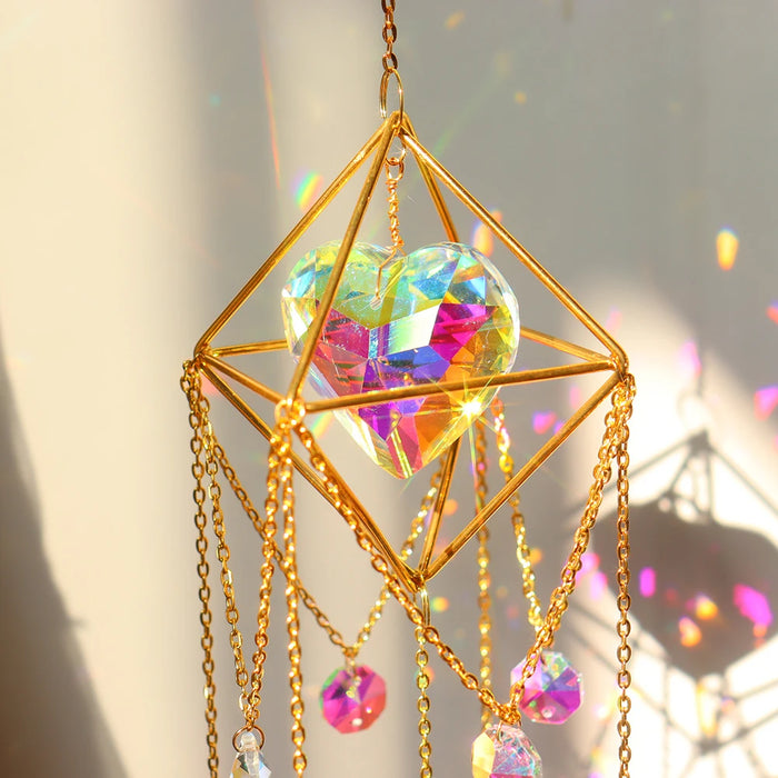 Crystal Wind Chime Hexagon Diamond Prism Hanging Rainbow Chaser Lighting Window Curtains Pendant Home Garden Decor Dream Catcher