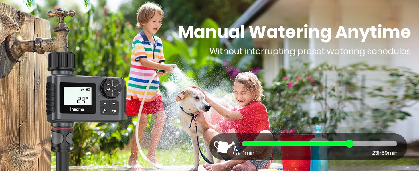 INSOMA Automatic Water Timer Intelligent Irrigation Watering System Sprinkler Timer Garden Programmer Equipment LCD Display IPX5