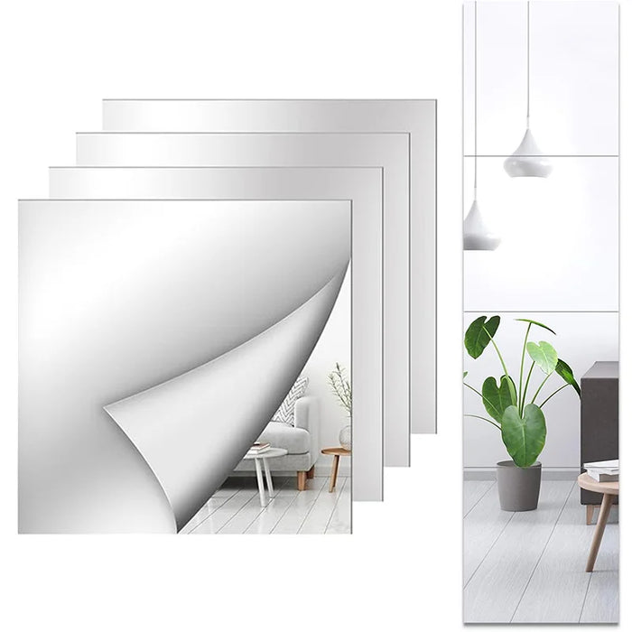 4pcs 20*20cm Mirror Wall Sticker Acrylic Decal Decoration Living Room Soft Plastic Mirror Sheets Home DIY Self-adhesive Mirror