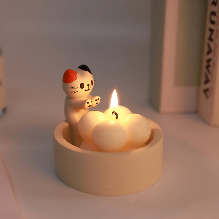 Cartoon Kitten Candle Holder Warming Its Paws Cute Scented Light Holder Cute Grilled Cat Aromatherapy Candle Holder