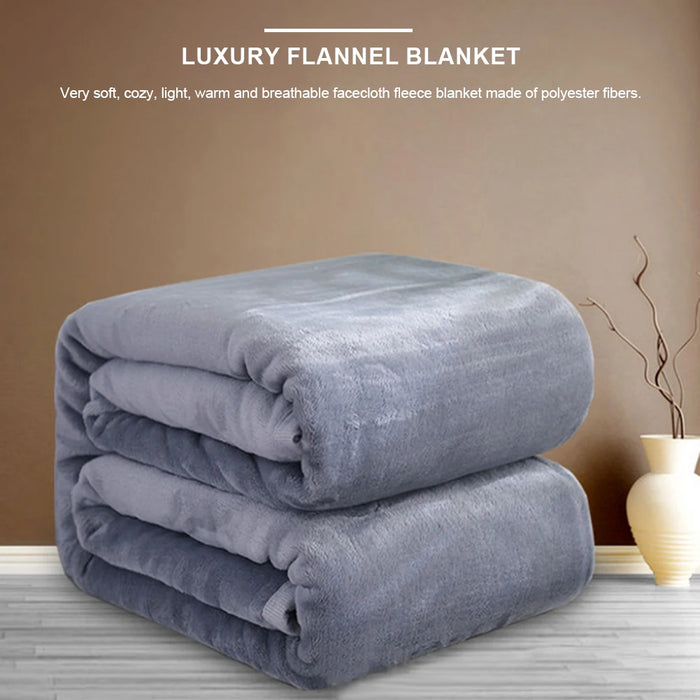 70x50cm Grey Flannel Fleece Blanket Simple Solid Color Sofa Breathable Bedspread Adult Children Soft Warm Throw Home Bed Covers