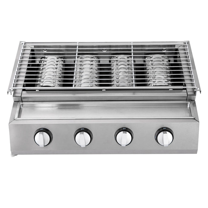 4 Burners Stainless Steel Counter Top Barbecue LPG Gas Grill  Removable BBQ Smokeless Grill for Camping Home Party