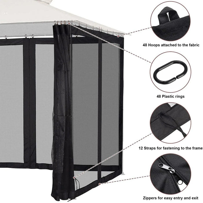 Mosquito Net for Gazebo Outdoor Canopy Insect Net Mosquito Netting with Zippers Mosquito Curtain for Garden Patio Mosquito mesh