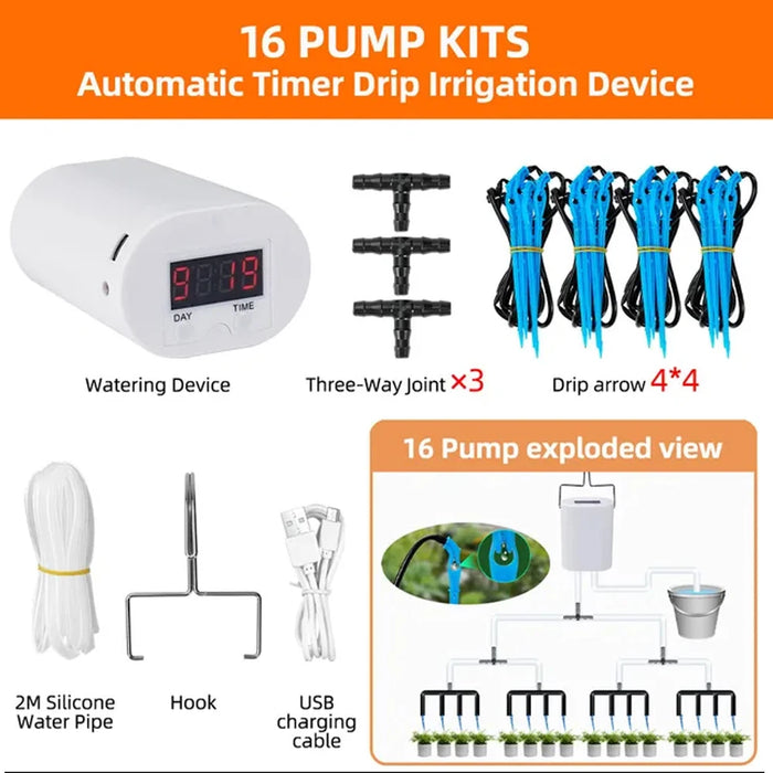 Automatic Watering Pump Flowers Plants Sprinkler Rechargeable Garden Drip Irrigation Device Intelligent Timer Watering Pump